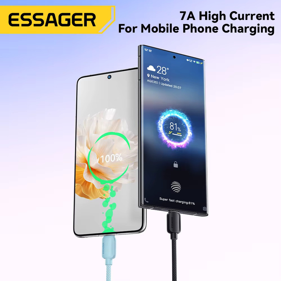 Essager USB Typ C Kabel 7A für schnelles Laden bis 100W, Schwarz, 3m - Bild 3