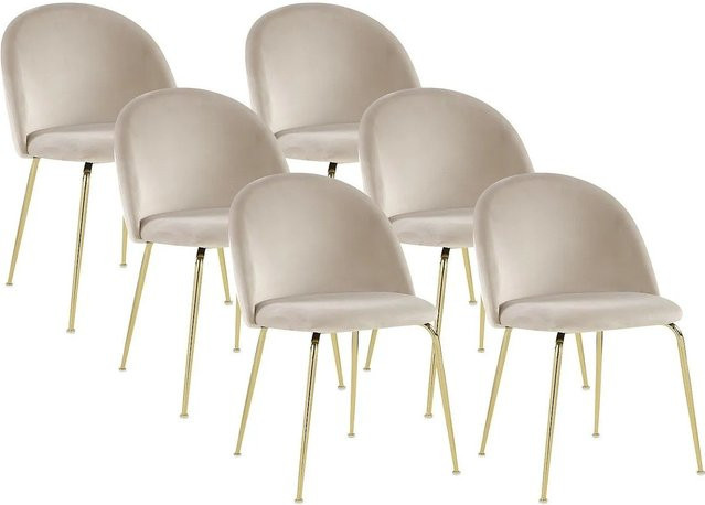 Vente-unique Stuhl Melbourne in Beige aus Samt mit goldenen Metallbeinen, Breite: 50 cm, Tiefe: 50 cm, Höhe: 50 cm - Bild 1