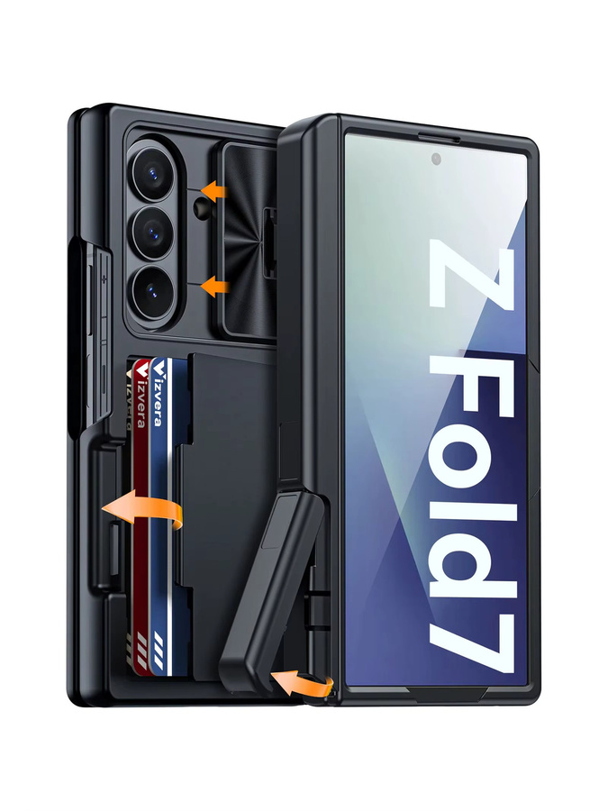 BANGZAO Geldbörse-Hülle für Samsung Galaxy Z Fold 7 mit RFID-Kartenhalter, Kameraabdeckung und stoßfestem Silikon in Schwarz - Bild 5