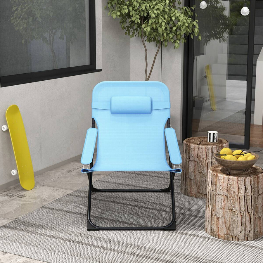 Outsunny Klappstuhl Blau mit Armlehnen aus Textilene und pulverbeschichtetem Stahl B/H/T: 91 x 96 x 69 cm - Bild 2