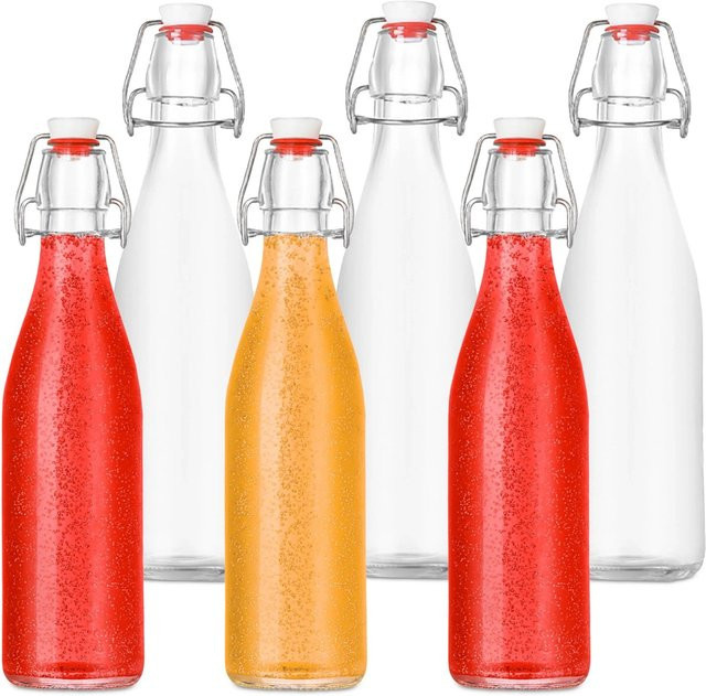 6er Set Relaxdays Likörflaschen aus Glas mit Bügelverschluss, transparent, 500 ml pro Flasche - Bild 1