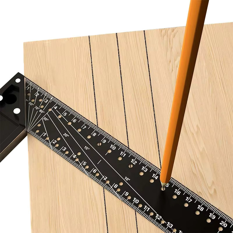 KPXIN Multifunktionales rechtwinkliges Lochwinkellineal für Holzbearbeitung, 45/90 Grad, Schwarz - Bild 3