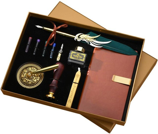 TOMTOP JMS Kalligraphie Set im Vintage-Stil mit Federkiel, Tinte und dunkelgrünem PU-Etui - Bild 1
