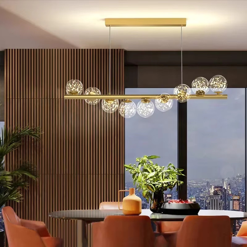 TAONUANSHU Modern Nordic Kronleuchter aus Metall und Glas in Gold/Messing mit transparenten Glaselementen für Wohnzimmer, Küche oder Büro - Bild 3