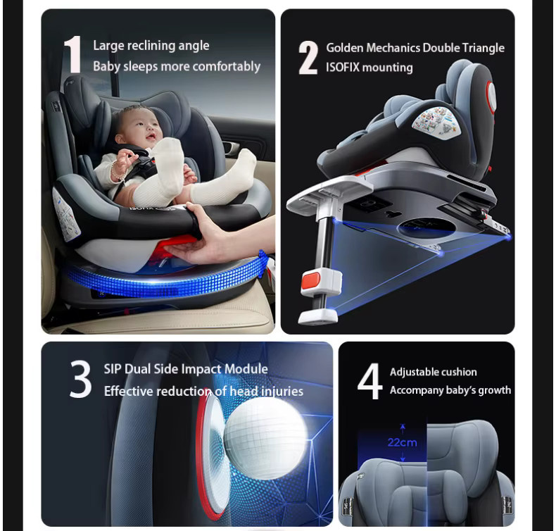 Magic ZC R129 I-Size 360 Grad drehbarer Baby-Autositz mit ISOFIX für Säuglinge und Kleinkinder, Schwarz-Grau, 40-150 cm - Bild 3