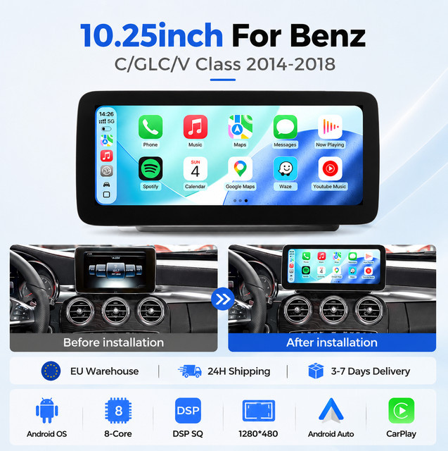 MEKEDE Android 15 Autoradio mit Wireless CarPlay und Android Auto für Mercedes Benz W205 GLC C V Klasse W447, 4G WLAN GPS Navigation, Schwarz - Bild 1