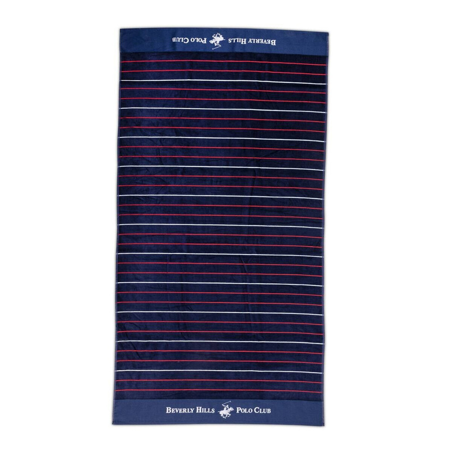 Polo Club Strandtuch aus Baumwolle in Rot und Blau, gestreift, B/L: 90 x 160 cm - Bild 2