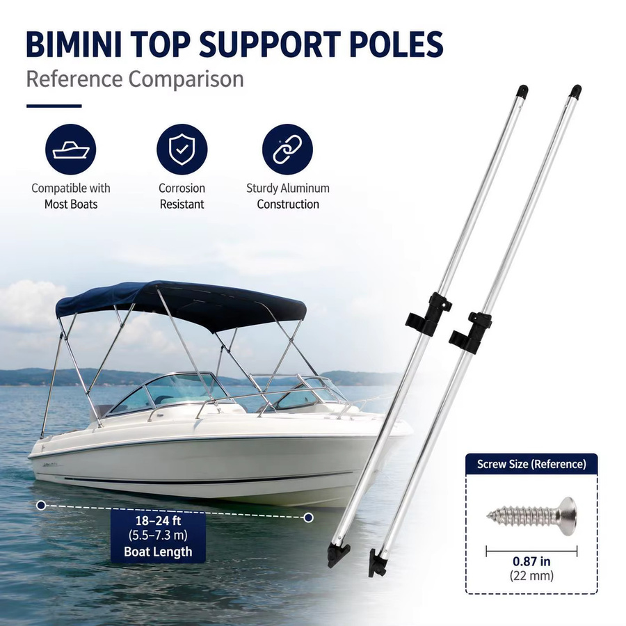 2 Stück Aluminium-Bimini-Top-Stützstangen in Silber, verstellbar von 66 cm bis 110 cm, universell für 3/4-Bögen, inklusive Montageteile - Bild 2