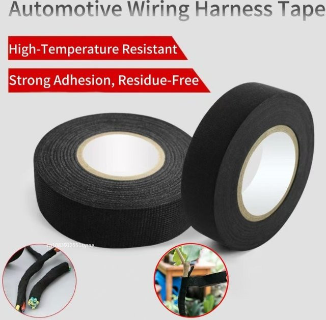 Schwarzes Kfz-Gewebeband, 15 m elektrisch isolierendes und hitzebeständiges Thermo-Autoband, wasserdichtes und schalldichtes Kabelband aus Stoff und Gummi - Bild 1