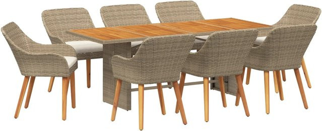 vidaXL 9-teiliges Garten Esstisch Set aus Poly Rattan und Akazienholz in Beige - Bild 1