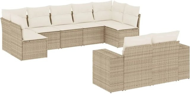 vidaXL 9-tlg. Garten-Sofagarnitur aus Poly-Rattan in Beige und Cremeweiß mit UV-beständigen Kissen und pulverbeschichtetem Stahlgestell - Bild 1