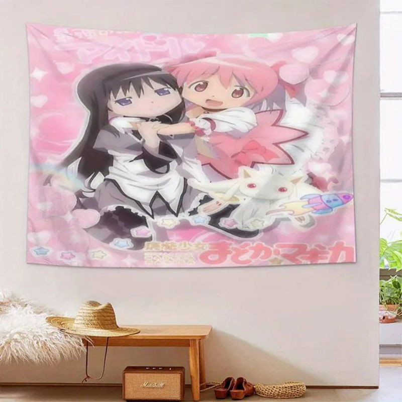 VIKAMA Anime Wandteppich Magisches Mädchen in Rosa, Rechteckiger Textildruck für Mädchenzimmer und Wohnheim-Dekoration, B/H: 60 x 40 cm - Bild 1