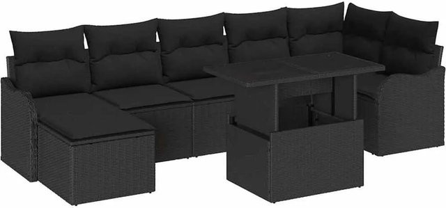 vidaXL Garten-Sofa-Set 8-teilig in Schwarz mit Polstern, L-Form, Rattan-Optik und Couchtisch für Terrasse und Garten - Bild 1