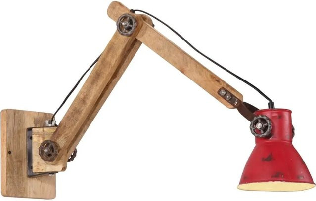 vidaXL Wandleuchte in Rot aus Eisen und Mangoholz im Industrial Style, E27, B/H/T: 96 x 15 x 20 cm - Bild 1