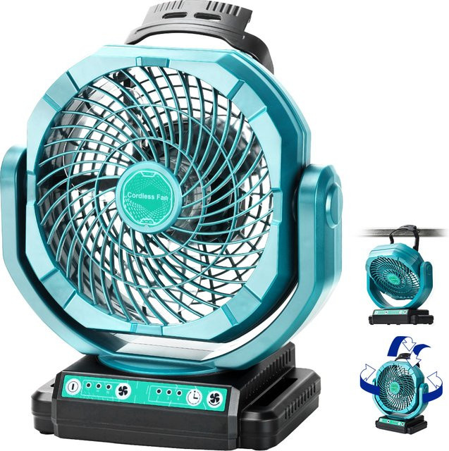 Kabelloser Oszillationsventilator für Makita 18V Akku, 3-Gang Baustellen- und Campingventilator in Türkis - Bild 1