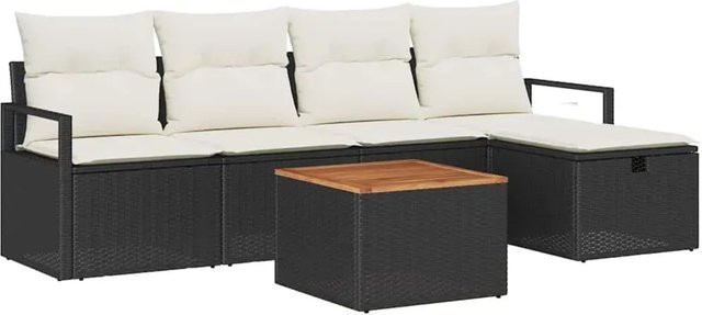vidaXL Garten-Sofa-Set aus Polyrattan in Schwarz, 6-teiliges L-Shape Lounge-Set mit Kissen für Terrasse und Balkon - Bild 1