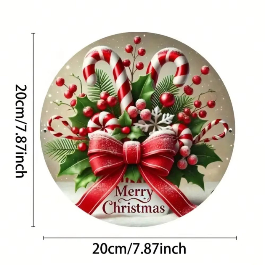 HELLOYOUNG Weihnachts-Blechschild mit Zuckerstangen-Design, runde Metall-Wanddekoration in Rot für dein Zuhause oder Café - Bild 2