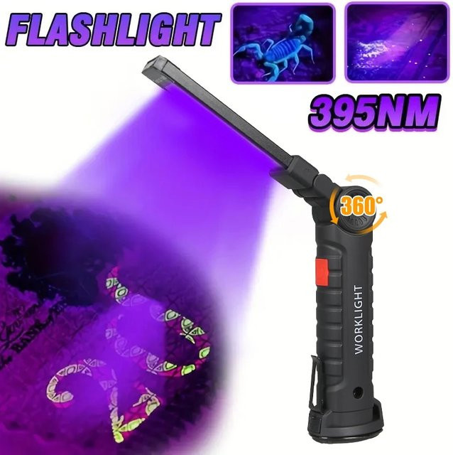 KDULIT Mini UV LED Schwarzlicht Taschenlampe wiederaufladbar in Schwarz zur Fleckenerkennung und Skorpion-Suche - Bild 1