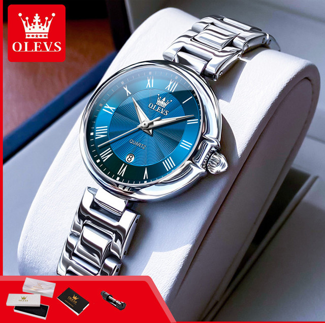 OLEVS Armbanduhr, Quarz, Edelstahl, Blau, Damen - Bild 1