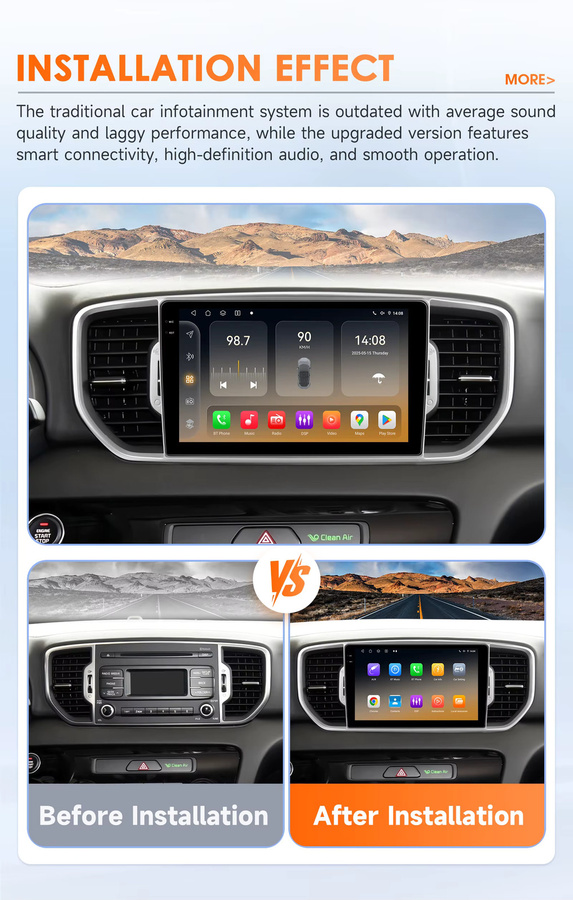 Hizpo Android 14 Autoradio für KIA Sportage 4 KX5 2016-2018 mit Qualcomm Snapdragon 6115 8Core, 2Din Multimedia System mit GPS und 4G, Carplay, Schwarz - Bild 2
