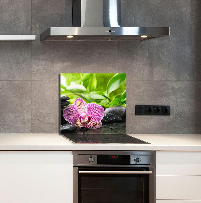 Glaspanel für die Küche mit Orchideen-Design, mehrfarbig, B: 65 cm, H: 60 cm - Bild 3
