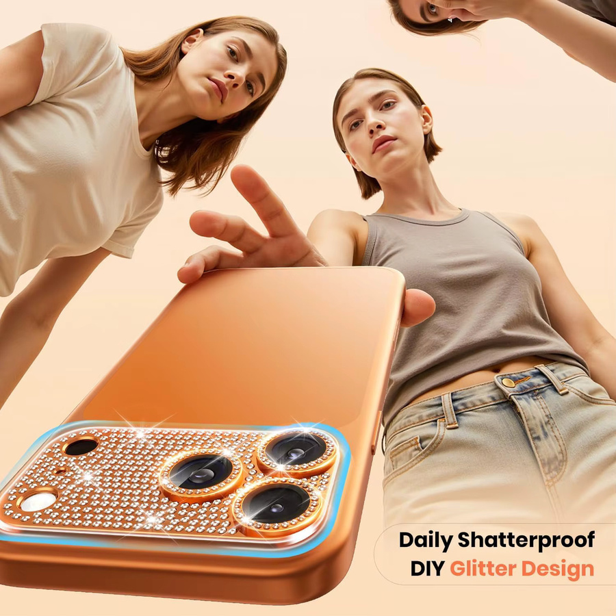 NYFundas Glitzer-Diamant Kameralinsen-Schutzabdeckung aus Aluminium für iPhone 17 Pro Max und iPhone 16 in Silber oder Gold - Bild 2