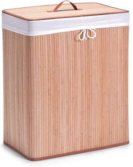 HTI-Living Wäschesammler mit 2 Kammern aus Bambus in Beige mit Deckel und herausnehmbaren Beuteln - Bild 1