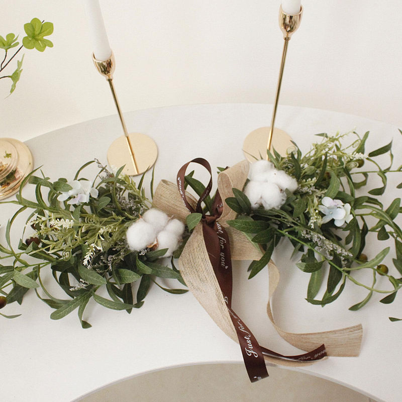 Tooarts Künstliche Olivenzweige und Baumwollkranz in Beige und Grün als Dekorative Blumen für Hochzeit und Landhaus-Stil - Bild 3