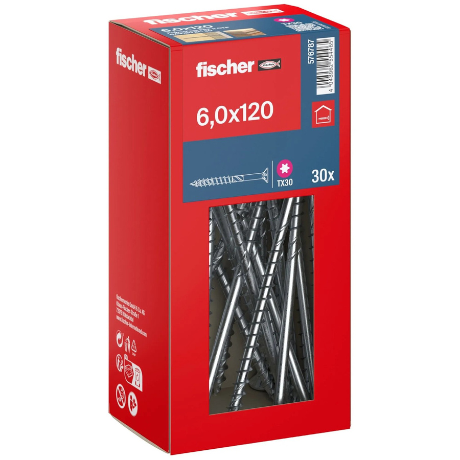 Fischer PowerFast II Senkkopf TX Teilgewinde Schraube aus Stahl, verzinkt, Farbe: Silber/Blau, Durchmesser: 6 mm, Länge: 120 mm, 30 Stück - Bild 2