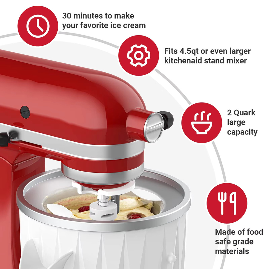 GVODE Eismaschinen-Aufsatz für KitchenAid Standmixer, 2 Qt Kapazität, kompatibel mit 4,5 Qt Modellen, Farbe: Weiß - Bild 2