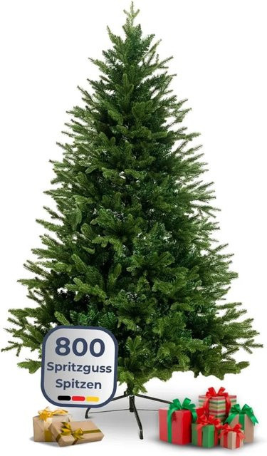 DELUKE Weihnachtsbaum Künstlich Nordfichte in Grün, 190 cm Höhe, mit Lichterkette und Baumständer - Bild 1