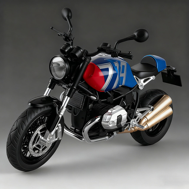 MAKEDA 1:9 R NineT Honda Affe Motorrad, Diecast Modell, mit Sound und Licht, Gelb - Bild 1