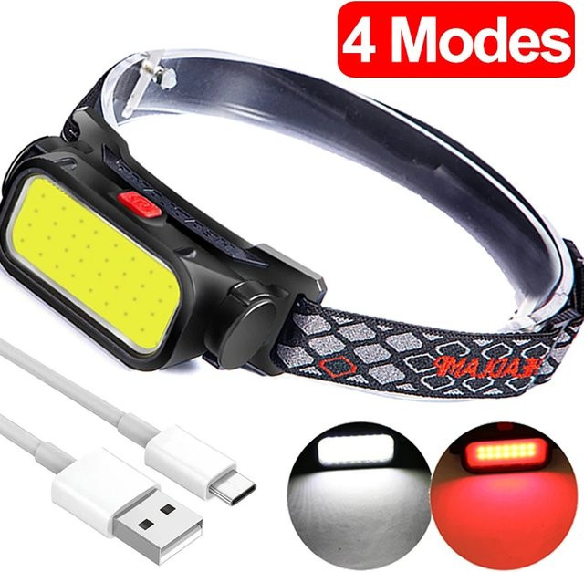 KDULIT LED-Stirnlampe mit USB-Ladefunktion und rotem Licht, wasserdichte COB-Stirnlampe in Schwarz und Rot - Bild 1