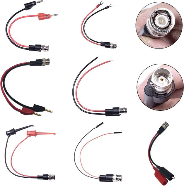 BNC-Testkabel-Set mit BNC-Stecker und BNC-Buchse inklusive Oszilloskop-Sonde, Krokodilklemmen und Mini-Testclips für Kabel-zu-Kabel-Verbindungen und Flachohrklemmen - Bild 1