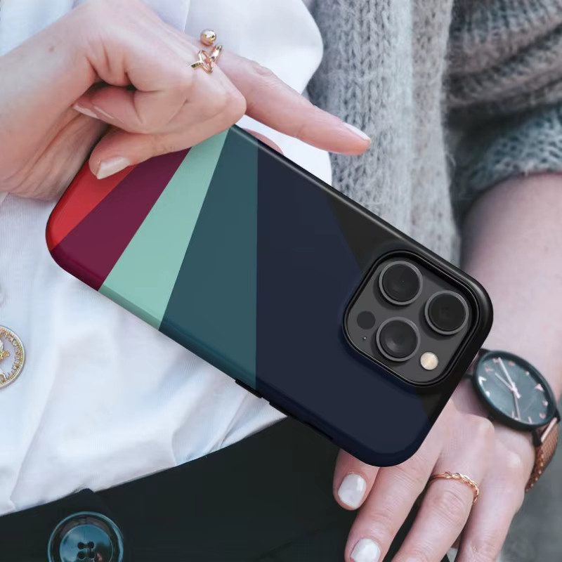 Magnetische Handyhülle im Retro-Streifen-Design für Apple iPhone 11 bis 17 Pro Max, stoßfeste Acryl-Schutzhülle, Multicolour - Bild 2