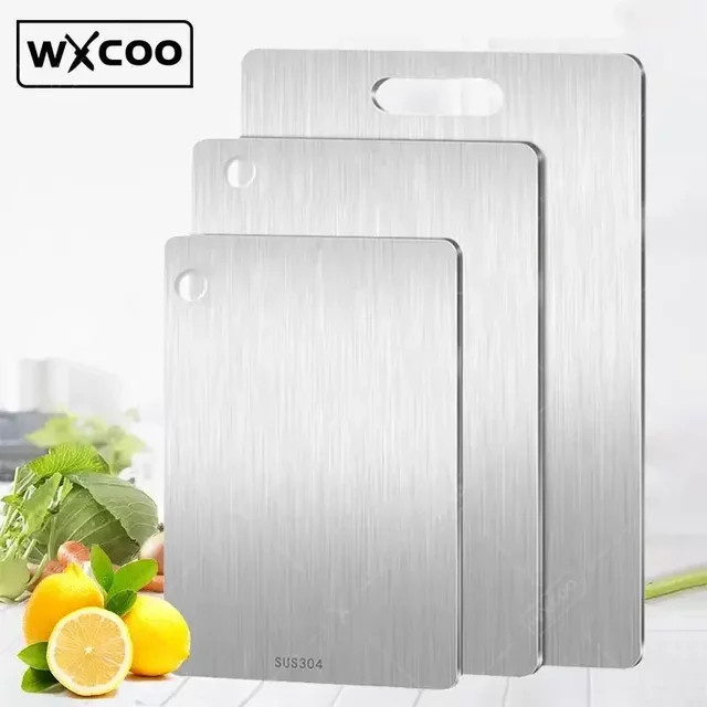 WXCOO Edelstahl-Schneidebrett in Silber, rechteckiges Schneidebrett für die Küche zum Schneiden und Kneten von Fleisch, Obst und Gemüse - Bild 1