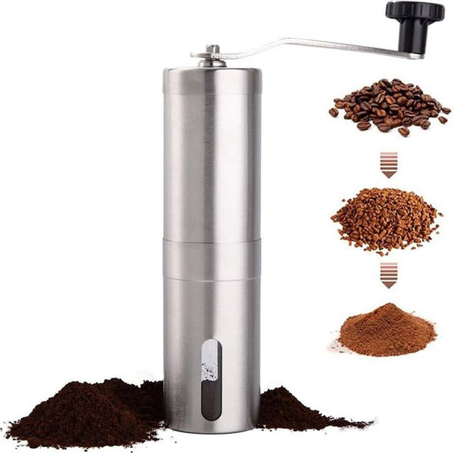 ATWFS Manuelle Kaffeemühle aus Edelstahl in Silber mit konischem Mahlwerk und 18 Mahlgrad-Einstellungen - Bild 1