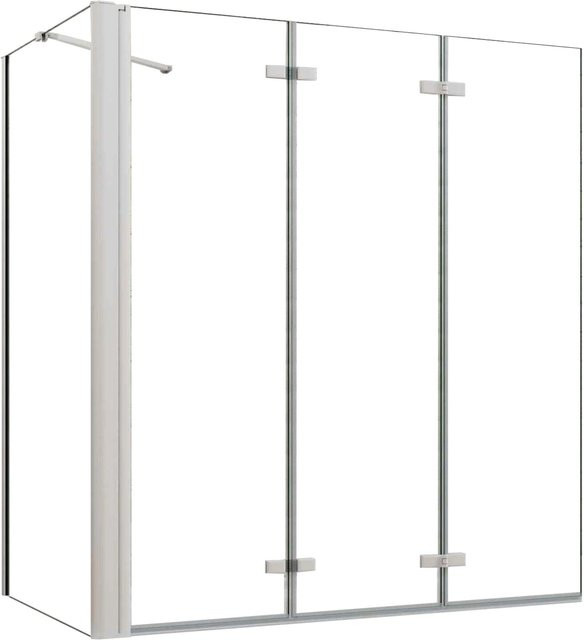 AICA Badewanneaufsatz Duschwand Set 3-teilig, Weiß, mit Faltwand und Seitenteil, 6mm ESG Nanoglas, B/T/H: 130 x 140 x 70 cm - Bild 1