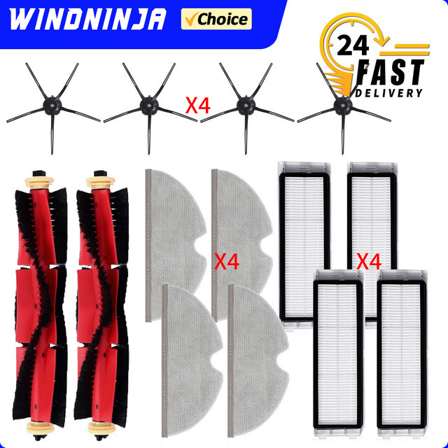 Roborock Ersatzteil-Set mit HEPA-Filter, Hauptbürste, Seitenbürsten und Wischtüchern für S5, S50, S51, S52, S55, S6, S6 Pure, S6 MaxV, T6, T7, E4, E5 und Xiaomi 1S - Bild 1