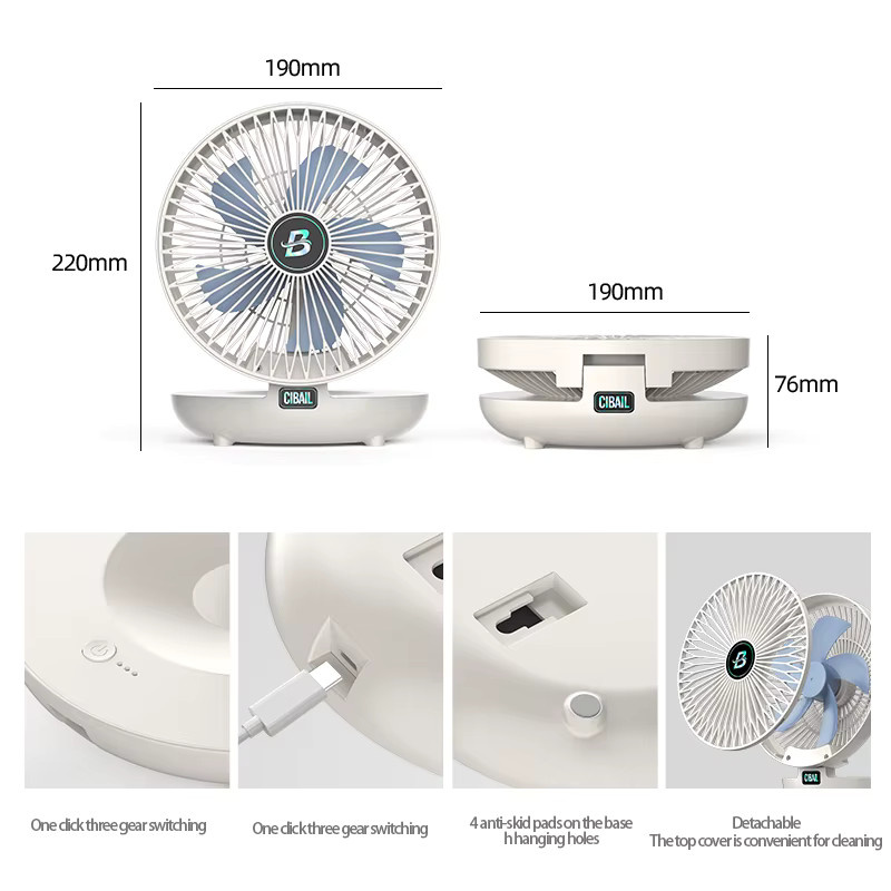 Golden Sunday Tragbarer Mini Ventilator USB-aufladbar, dreistufig einstellbar und faltbar, Desktop Elektrischer Ventilator für Zuhause und Wohnheim - Bild 5
