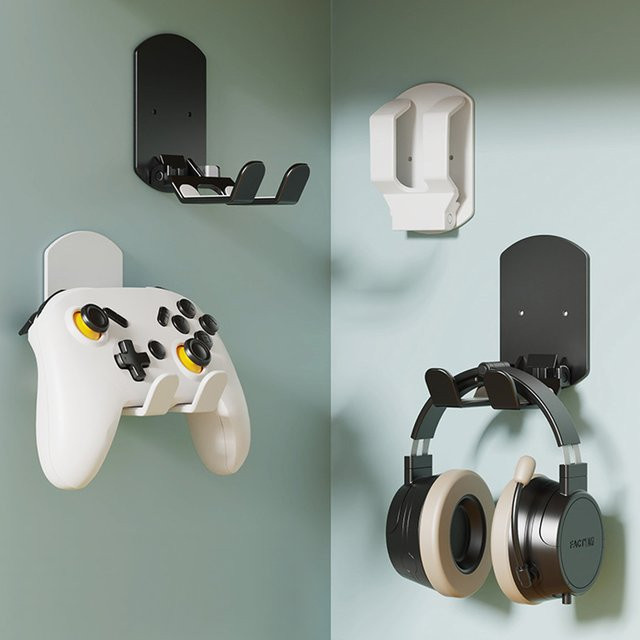 OULLX Faltbarer Kopfhörerständer mit selbstklebender Wandhalterung für Nintendo Switch Pro, PS5, PS4 und Xbox One in Schwarz oder Weiß - Bild 1
