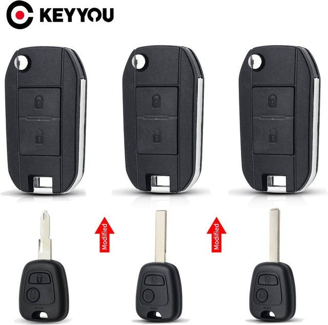 KEYYOU Klappschlüssel Gehäuse mit 2 Tasten für Toyota Aygo, Citroen C1, C3 und Peugeot 307 in Schwarz - Bild 1