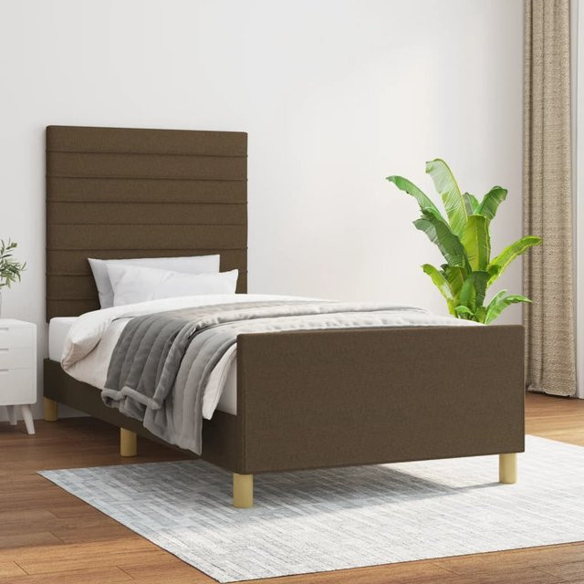 vidaXL Bettgestell mit Kopfteil aus Stoff und Massivholz in Braun, B/T/H: 100 x 200 x 128 cm - Bild 2