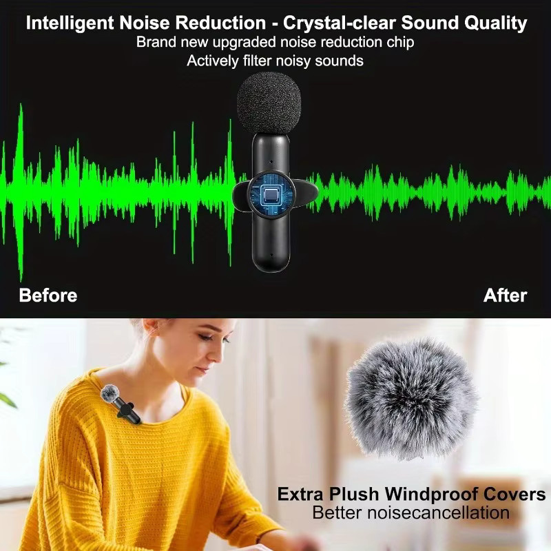 Basix Mini Wireless Lavalier Mikrofon mit USB-C und Noise Cancelling in Schwarz für Streaming und Videoaufzeichnung - Bild 4