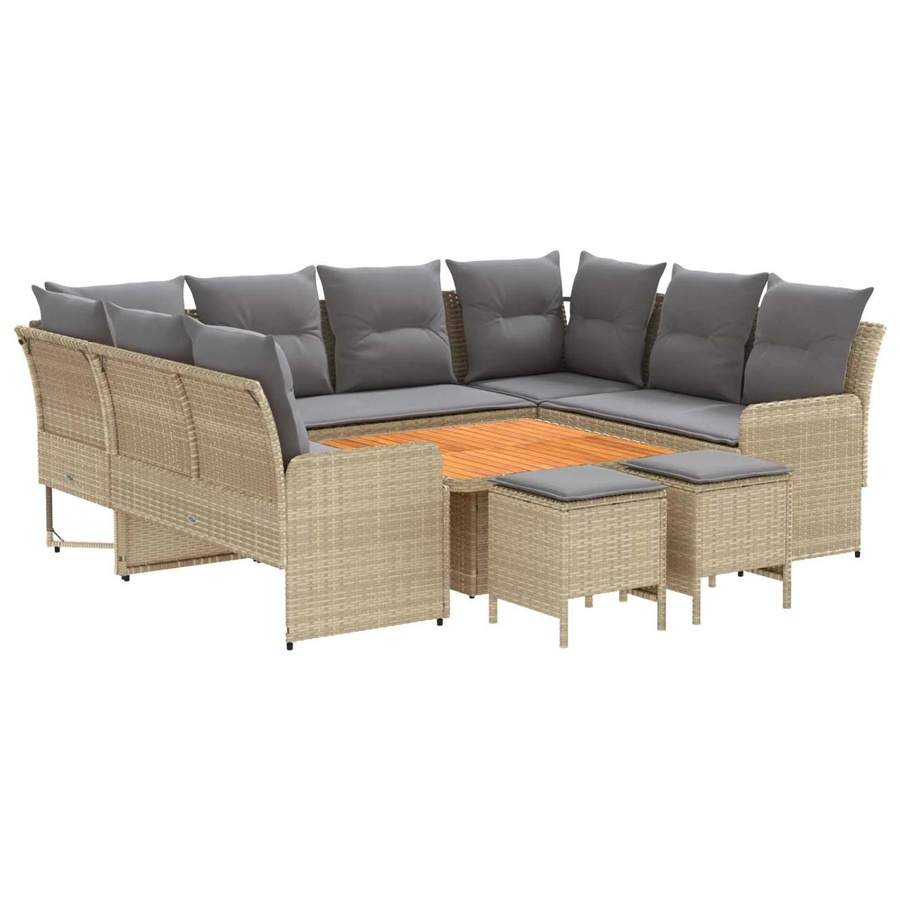 vidaXL Gartenmöbelset aus PE-Rattan und Akazienholz mit 8 Kissen in Beige und Hellgrau - Bild 2