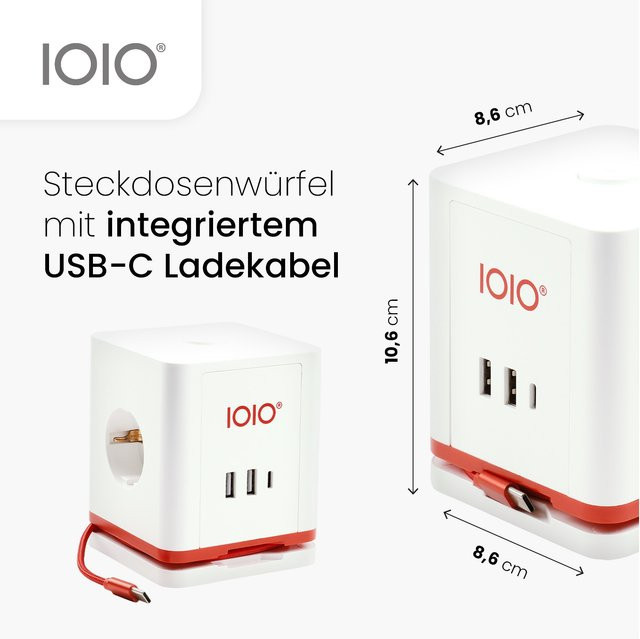 Steckdosenwürfel SW 1000 von IOIO mit 3-fach Schutzkontaktsteckdose, 2 x USB-A und 1 x USB-C in Weiß - Bild 1