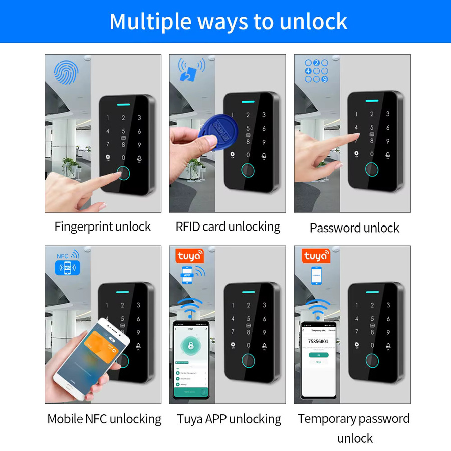 Asia-Teco Biometrisches Bluetooth Zugangskontrollsystem in Schwarz, IP67 wasserdicht, 13,56 MHz RFID, kompatibel mit der Tuya-App - Bild 5