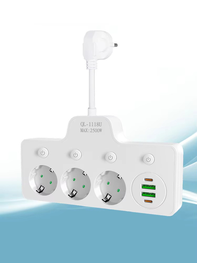 Netcosy Steckdosenleiste QL-1118U in Weiß mit 3 AC-Steckdosen, 2 USB-C Anschlüssen und Einzelschaltern zur Wandmontage - Bild 7