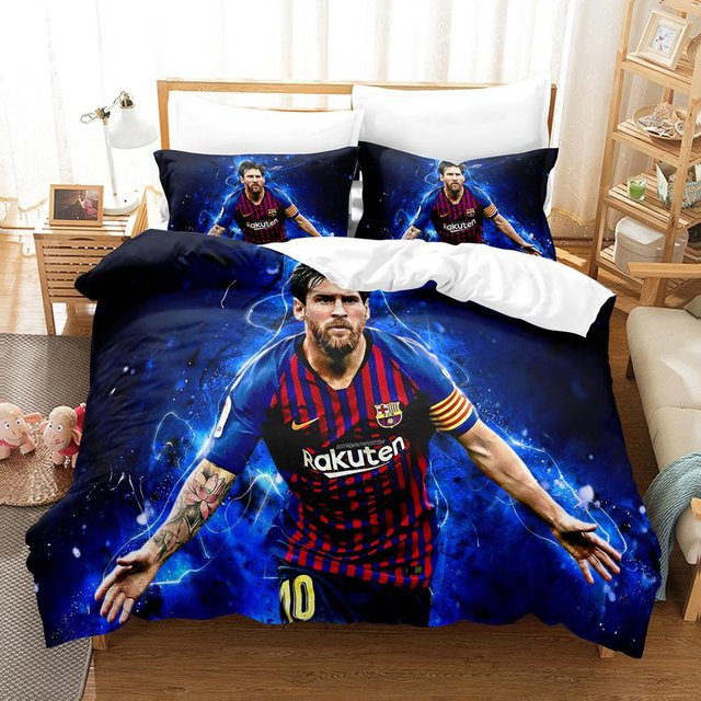 Flylo Bettwäsche-Set mit Fußball-Sternenmuster in Blau, bestehend aus 1 Bettbezug und 2 Kissenbezügen, B/H: 200 x 230 cm - Bild 1