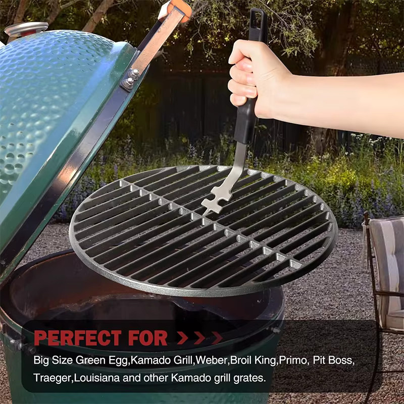 Venlohome Verbrühungssicherer Grillrostheber aus Gusseisen mit Hebelverschluss und Greifgriff für Barbecue-Grills - Bild 6